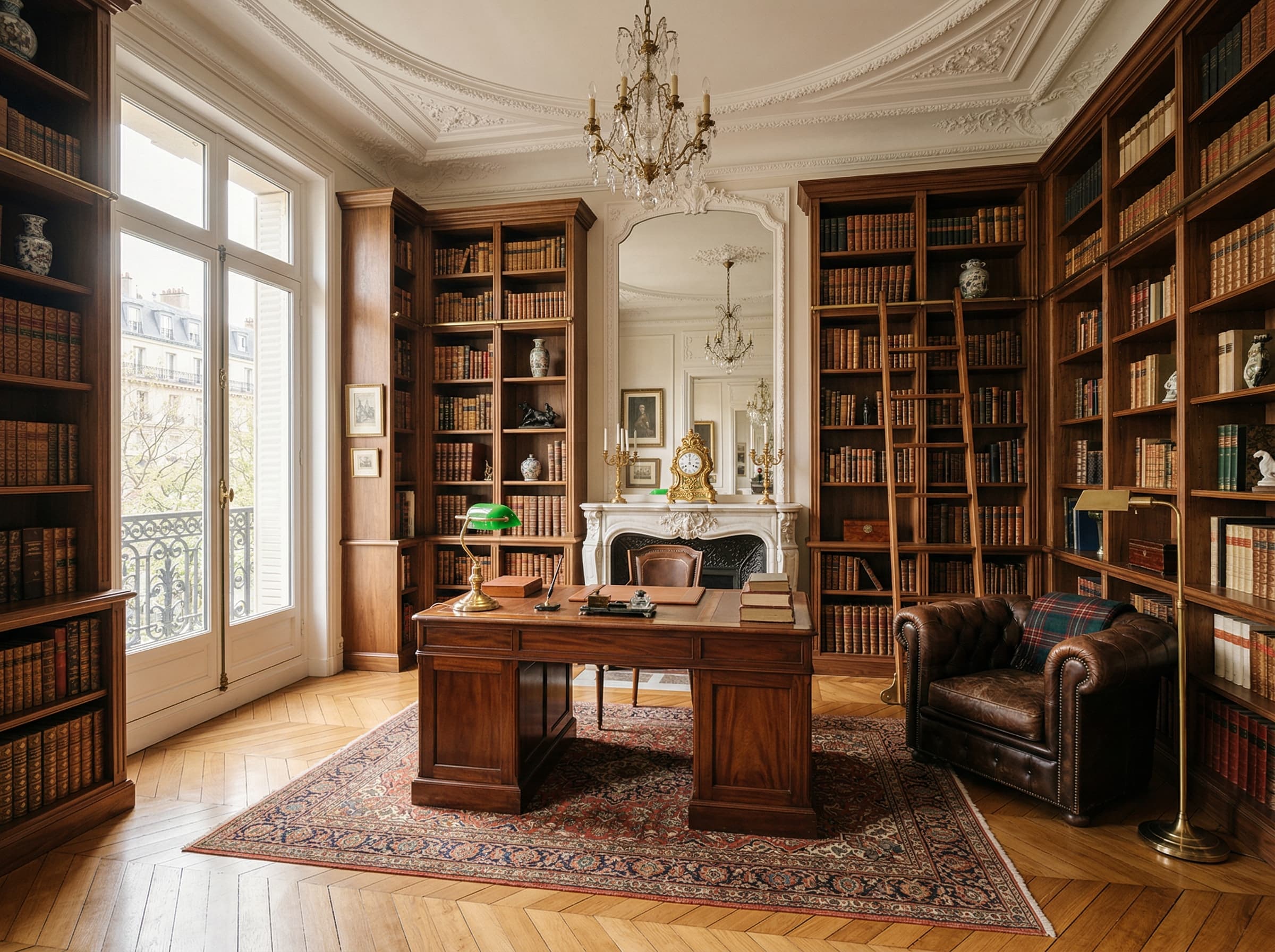 Bibliothèque d'un appartement haussmannien