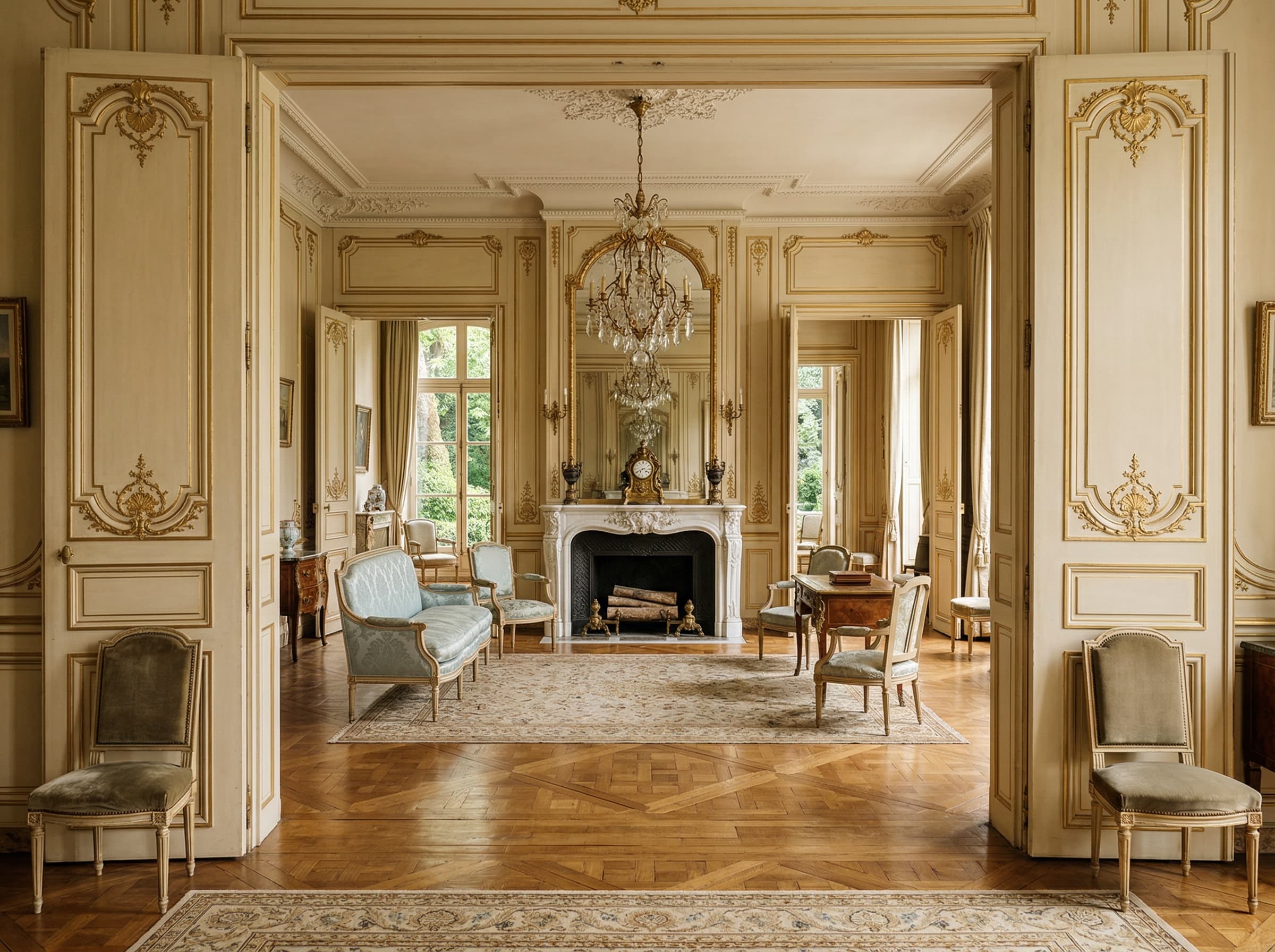 Salon doté de boiseries d'origine