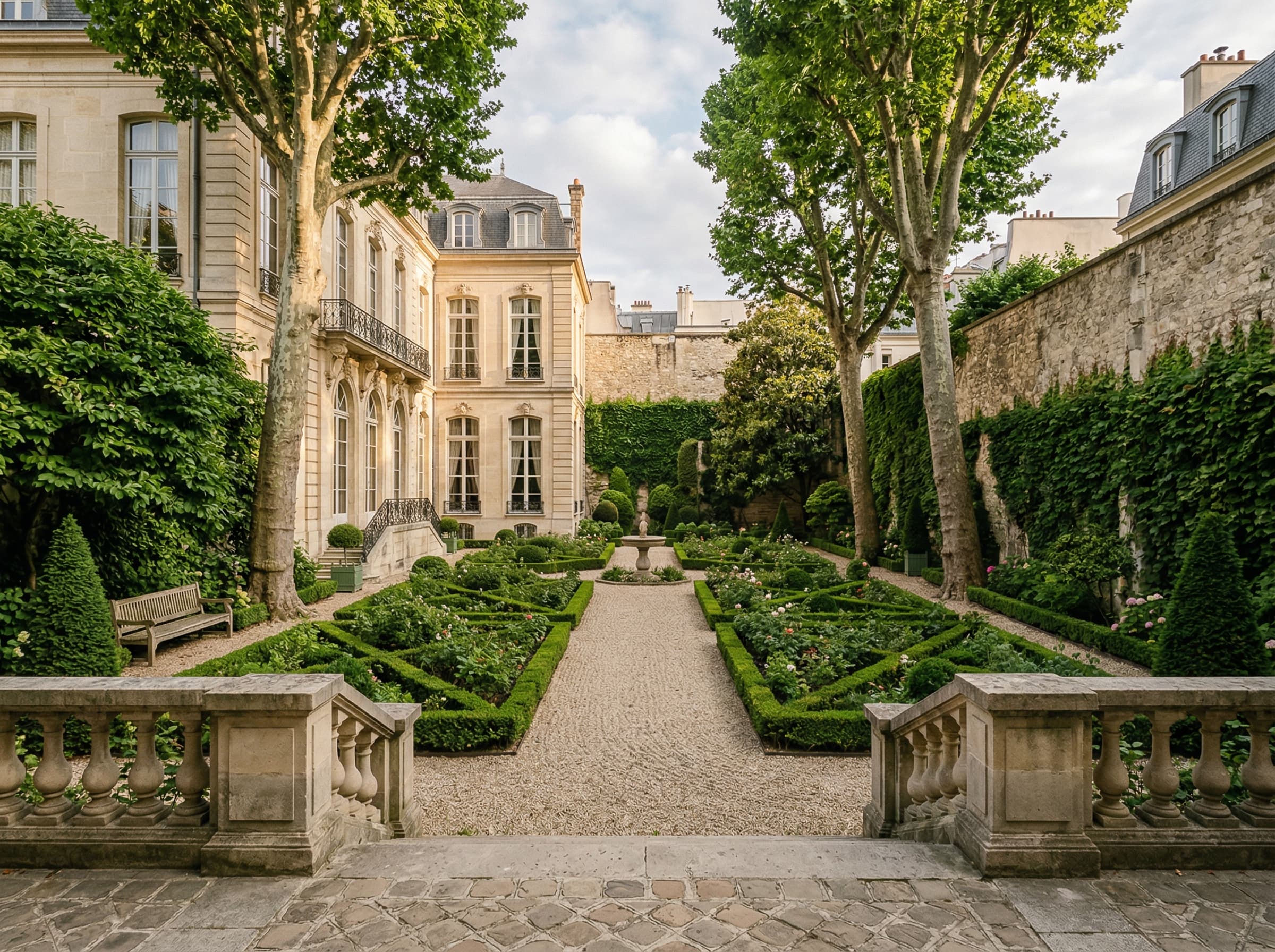 Jardin privé d'un hôtel particulier parisien